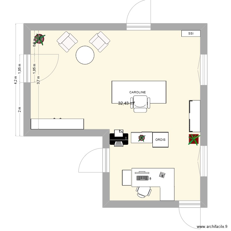 ACCUEIL. Plan de 1 pièce et 32 m2