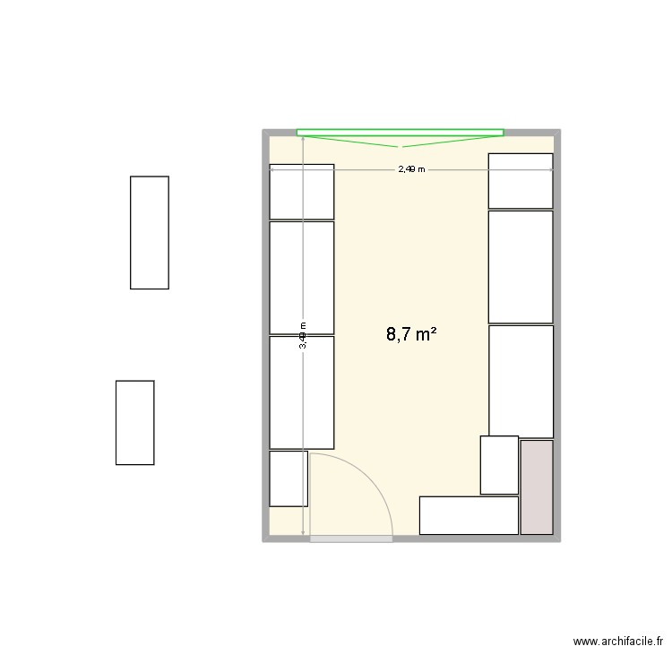 dressing. Plan de 1 pièce et 9 m2
