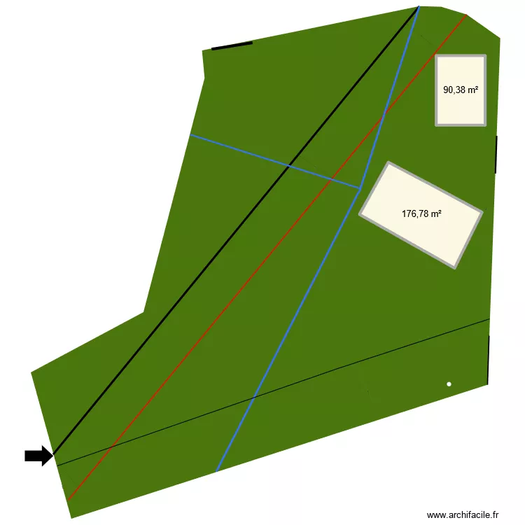 maison + ligne + eau. Plan de 