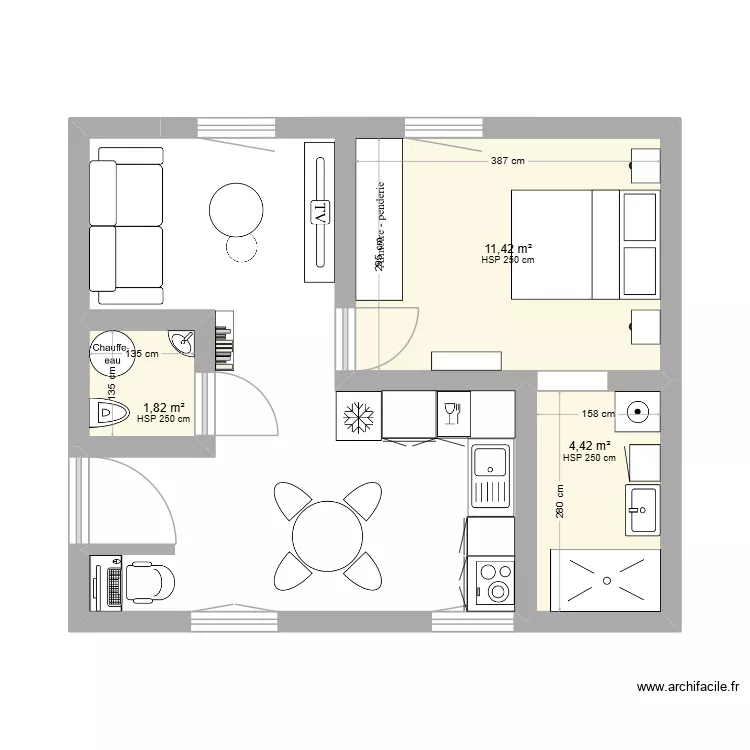 Fil rouge 3. Plan de 3  et 18 m²