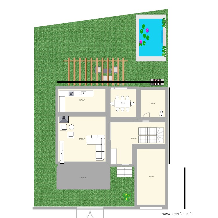 Planta baja pequeña. Plan de 7 pièces et 110 m2