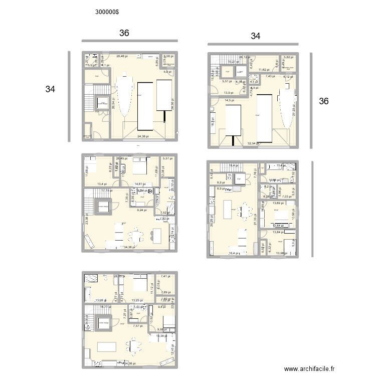 future maison 34x36. Plan de 26 pièces et 518 m2