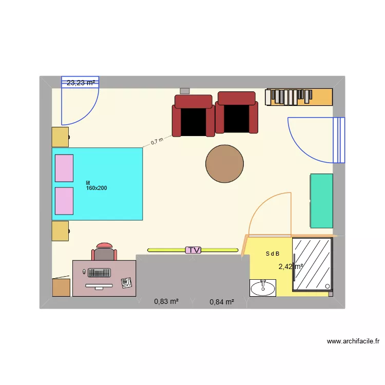 chambre du bas PROJET 10. Plan de 4  et 27 m²