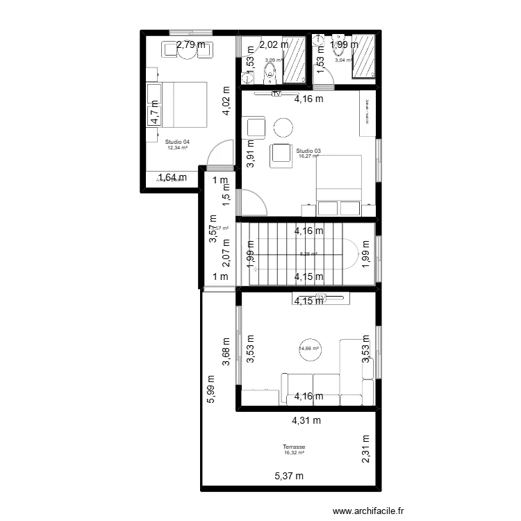 Djio sienn R1. Plan de 8  et 78 m²