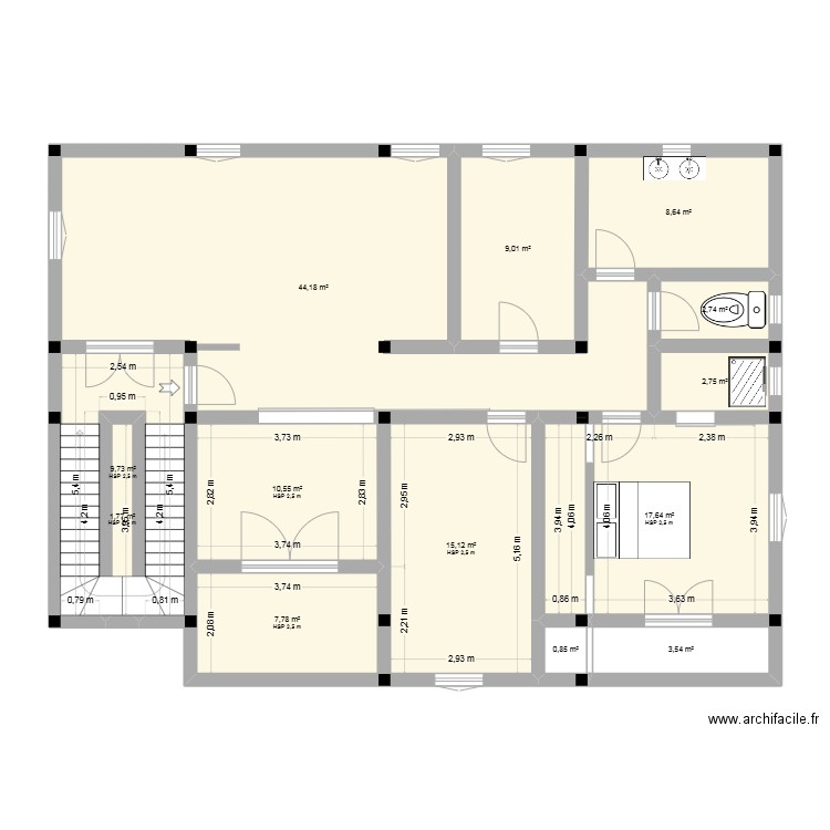 Maison Azazga 2. Plan de 13 pièces et 134 m2