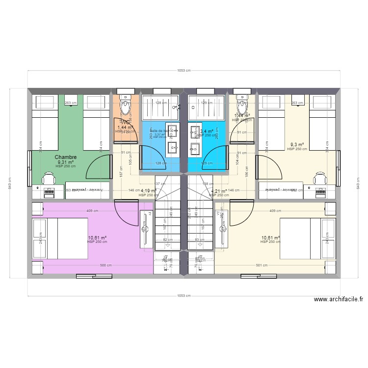 Etage 1. Plan de 10 pièces et 58 m2