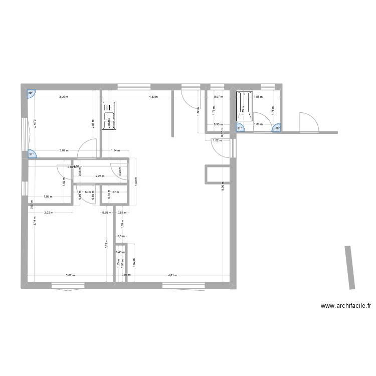 Extention Katia 2. Plan de 5 pièces et 70 m2