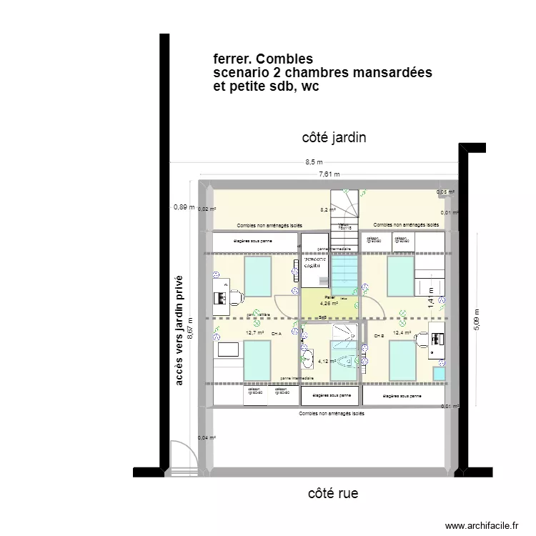 Ferrer, projet Combles, 2ch, sde, elec. Plan de 