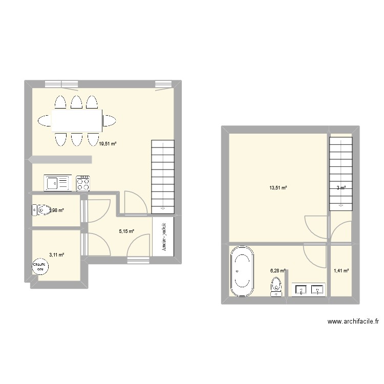 La Rosière apt n°2. Plan de 8 pièces et 54 m2