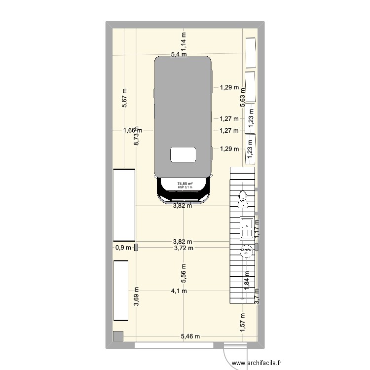 RDC local2. Plan de 1 pièce et 75 m2