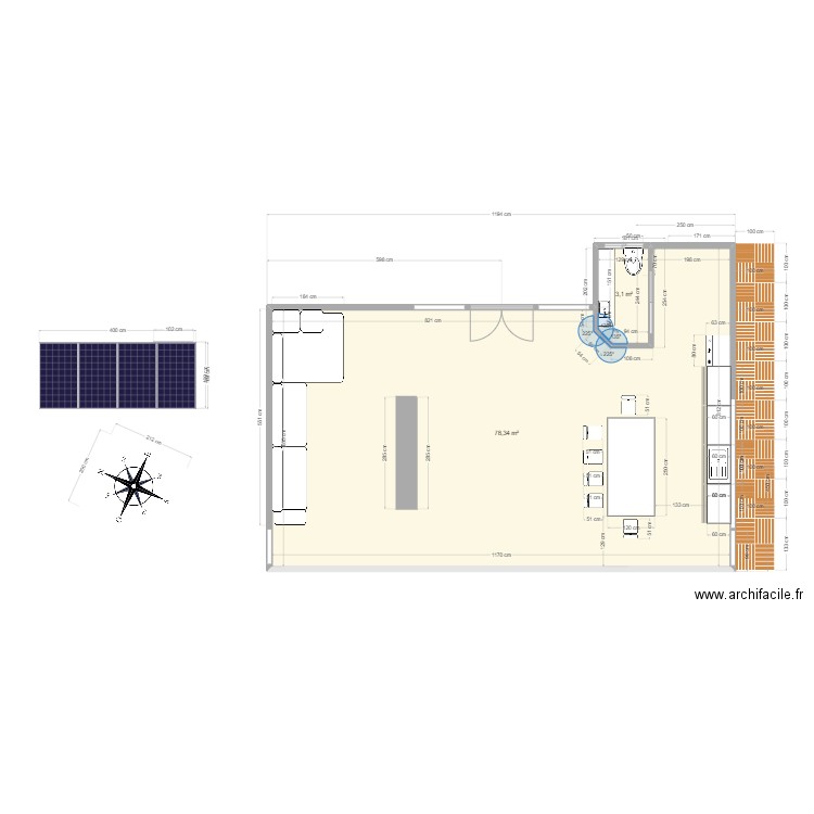 living room v2 VS wc. Plan de 2 pièces et 81 m2