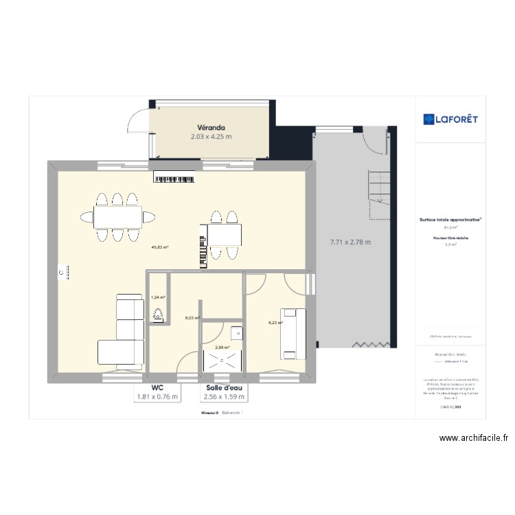 rez-de-chaussée Roz ar Goff. Plan de 5 pièces et 66 m2