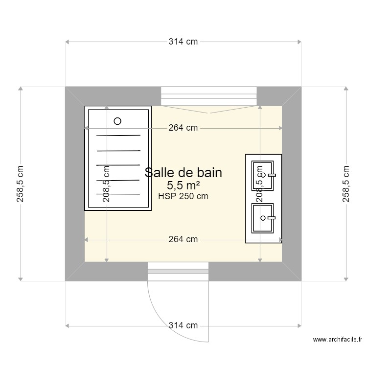 fabre. Plan de 1 pièce et 6 m2