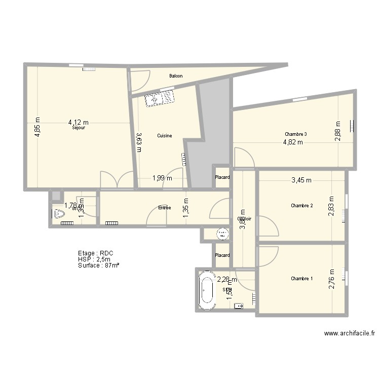 4 cité Souzy. Plan de 15 pièces et 87 m2