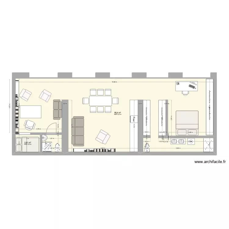 Petit Thouars 3. Plan de 2 Pièces et 89 m²
