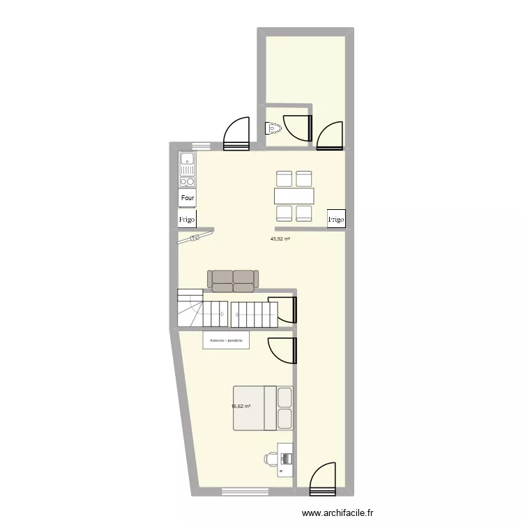 RDC. Plan de 2  et 63 m²