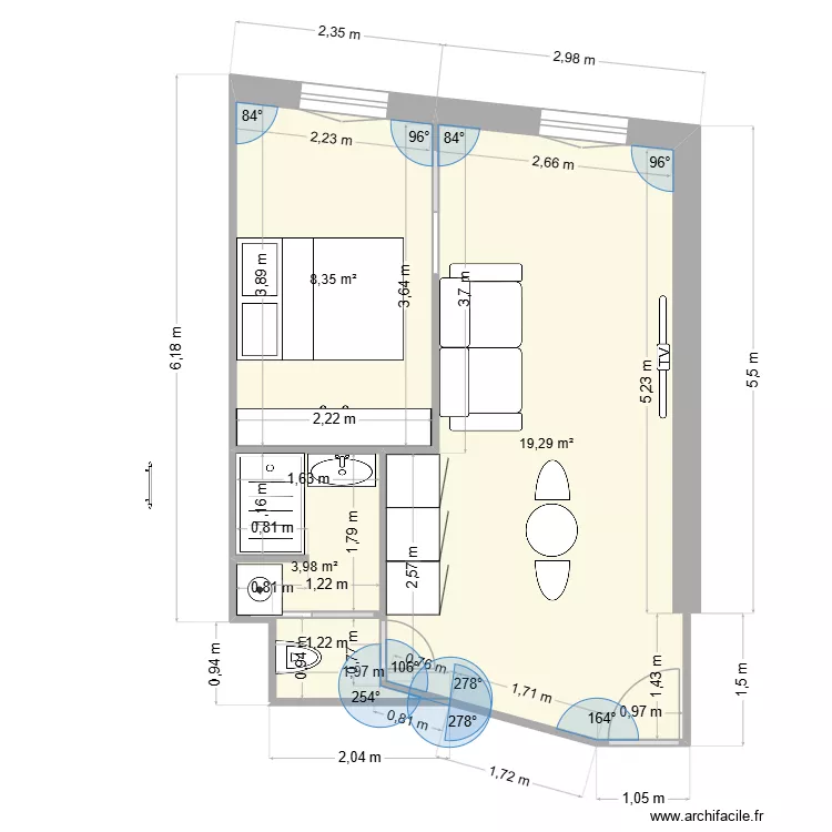 barla 4. Plan de 3  et 32 m²