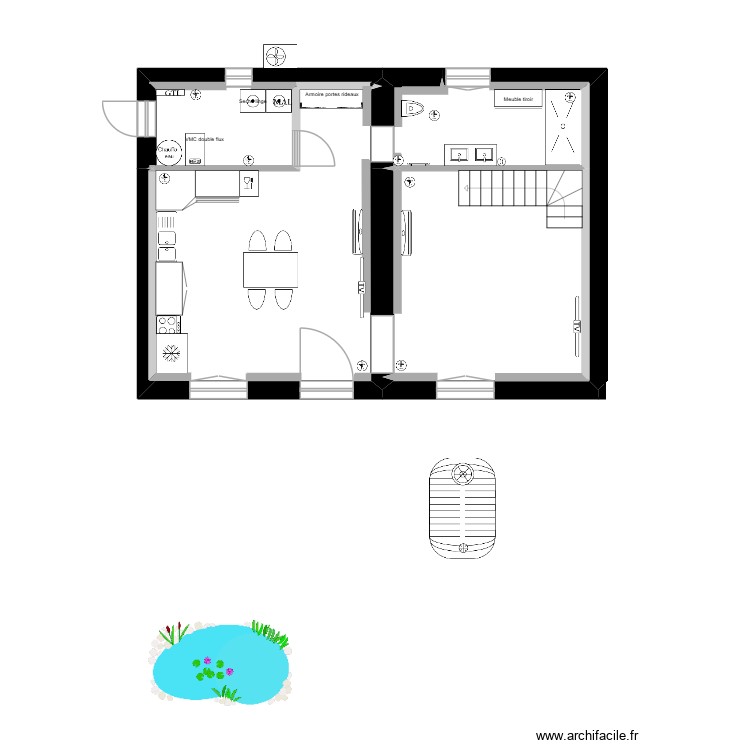 wc dans sdb et chambre sans cloisons 13012026. Plan de 0 pièce et 0 m2