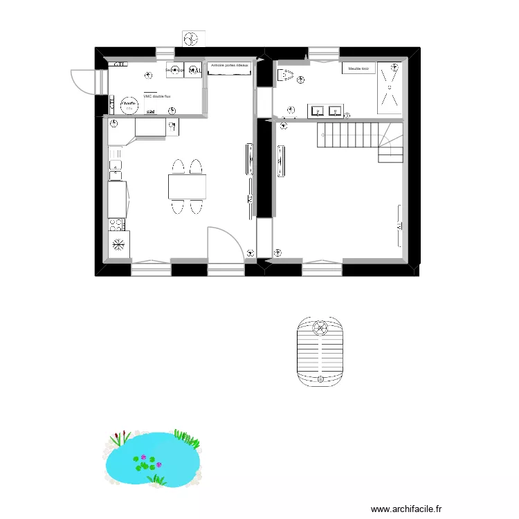wc dans sdb et chambre sans cloisons 13012026. Plan de wc dans sdb et chambre sans cloisons 13012026. Plan de