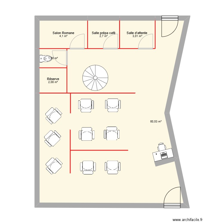 Salon Océane 02. Plan de 6 pièces et 74 m2