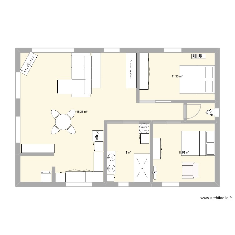 chuis tomber love d'un voyou. Plan de 4 pièces et 76 m2