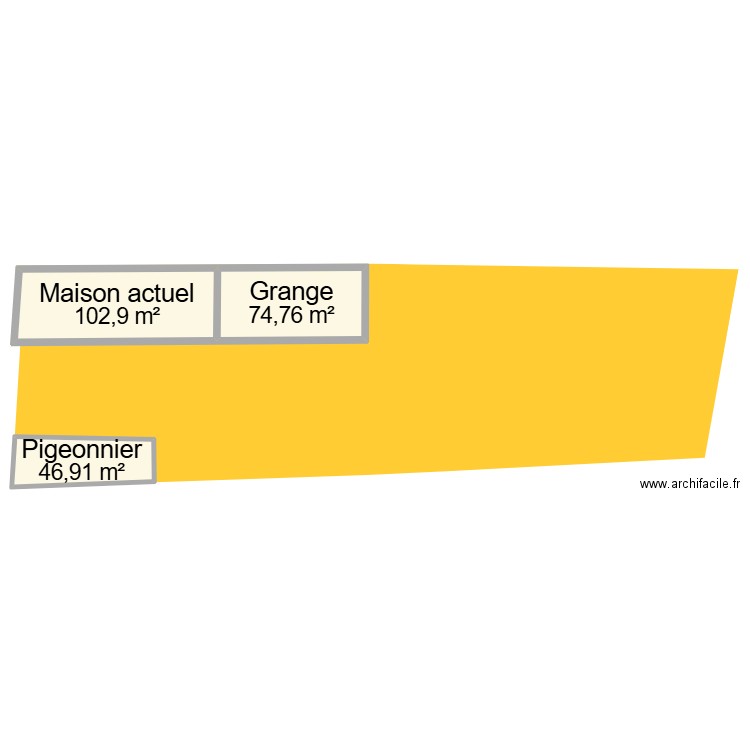 configuration actuelle. Plan de 3 pièces et 225 m2