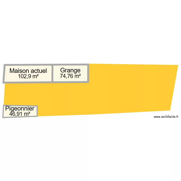 configuration actuelle. Plan de 3  et 225 m²