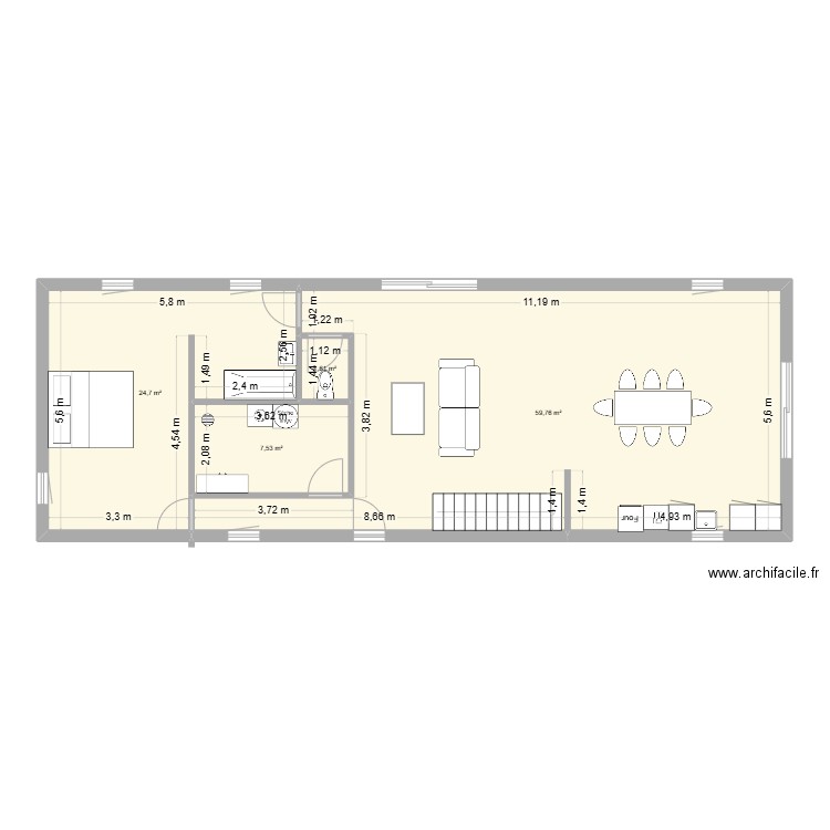 PLAN RDC BIRAC. Plan de 4 pièces et 94 m2