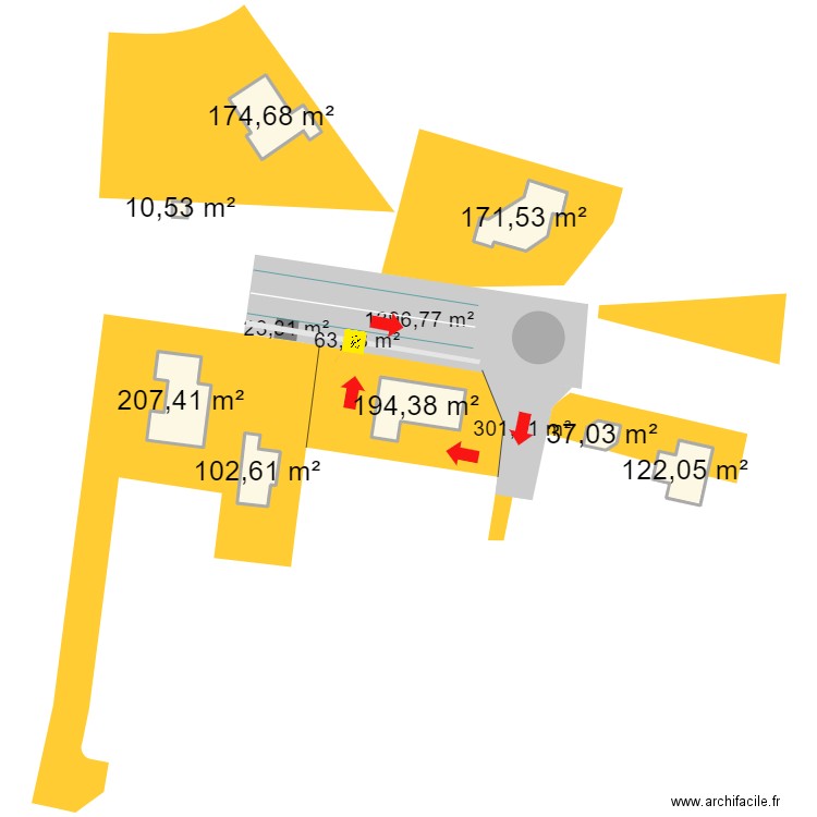 Plan quartier (entrée bateau + circulation). Plan de 8 pièces et 1020 m2