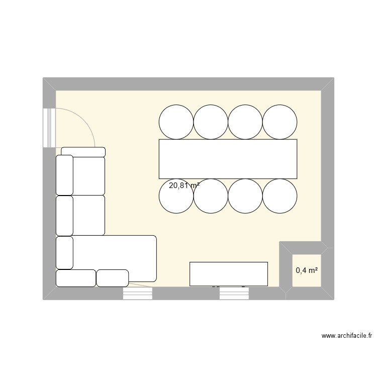 salle de reunion. Plan de 2 pièces et 21 m2