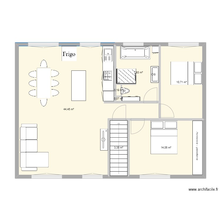 étage alex. Plan de 7 pièces et 81 m2