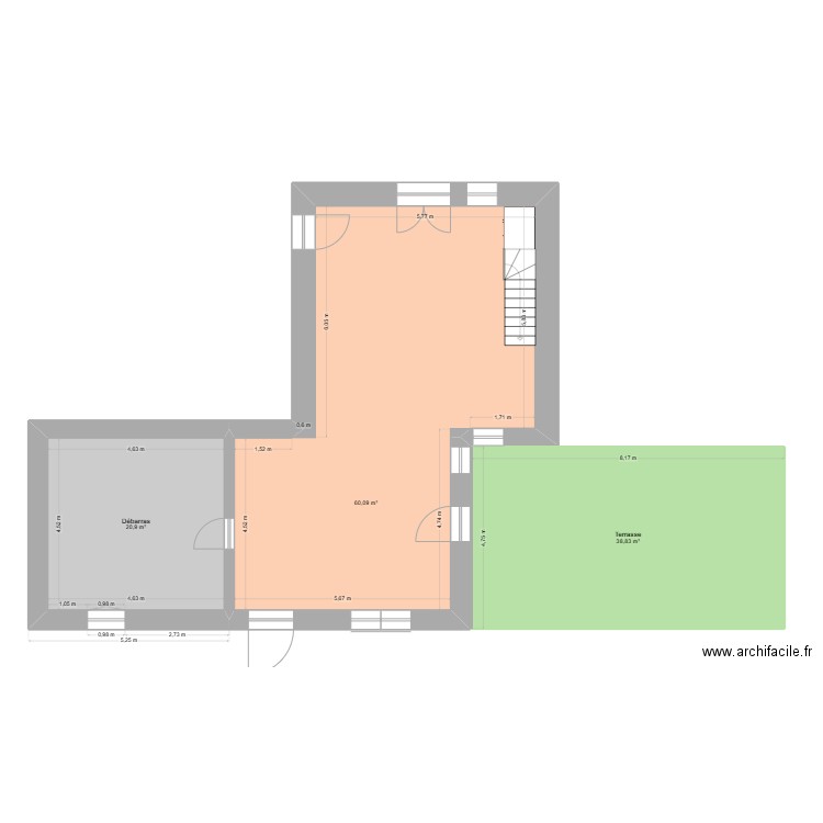 travaux RP cotes. Plan de 3 pièces et 120 m2