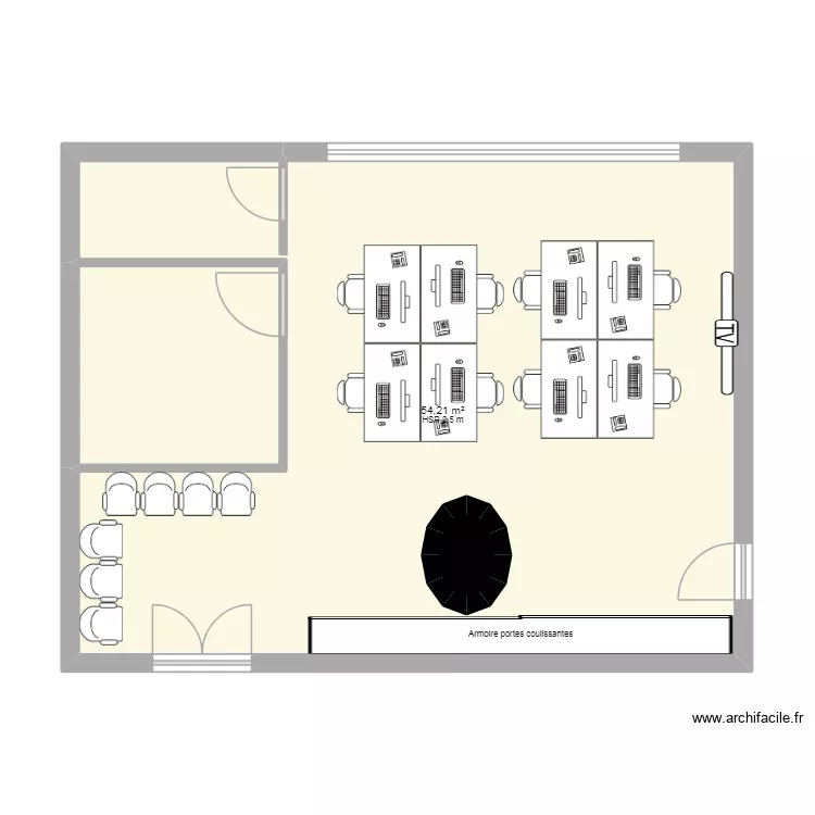 SALLE DP. Plan de 3  et 64 m²