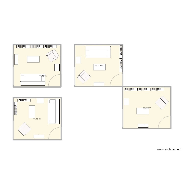 appartement papi bibliotheque. Plan de 4 pièces et 45 m2