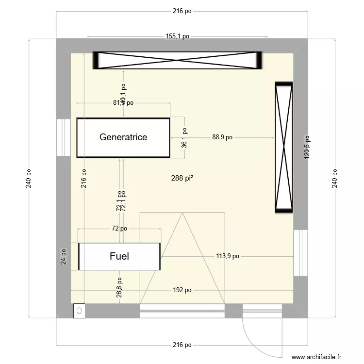 Batiment 20' x 15'  ext&eacute;rieur. Plan de 