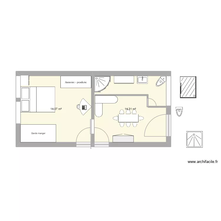Piece RDC. Plan de 2  et 28 m²