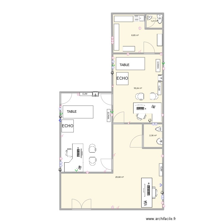 CAB CAYENNE. Plan de 5 pièces et 60 m2