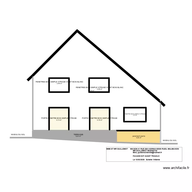 SORIN FACADE EST AVANT TRAVAUX. Plan de 8  et 104 m²