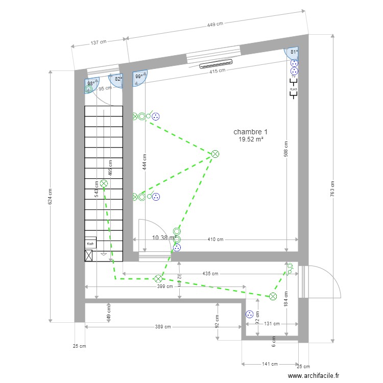 chambre 1 soetrich. Plan de 2 pièces et 30 m2