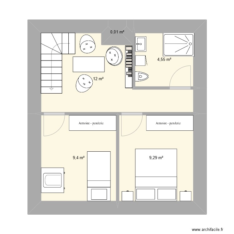 Etage BRAM. Plan de 5 pièces et 35 m2