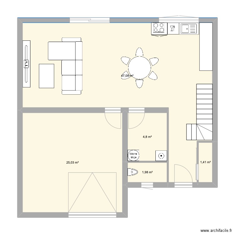 Petite maison . Plan de 5 pièces et 80 m2