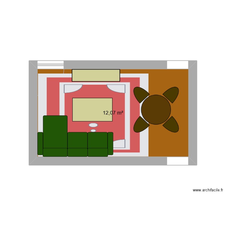 salon 3: canapé d'angle + fauteuil. Plan de 1 pièce et 12 m2