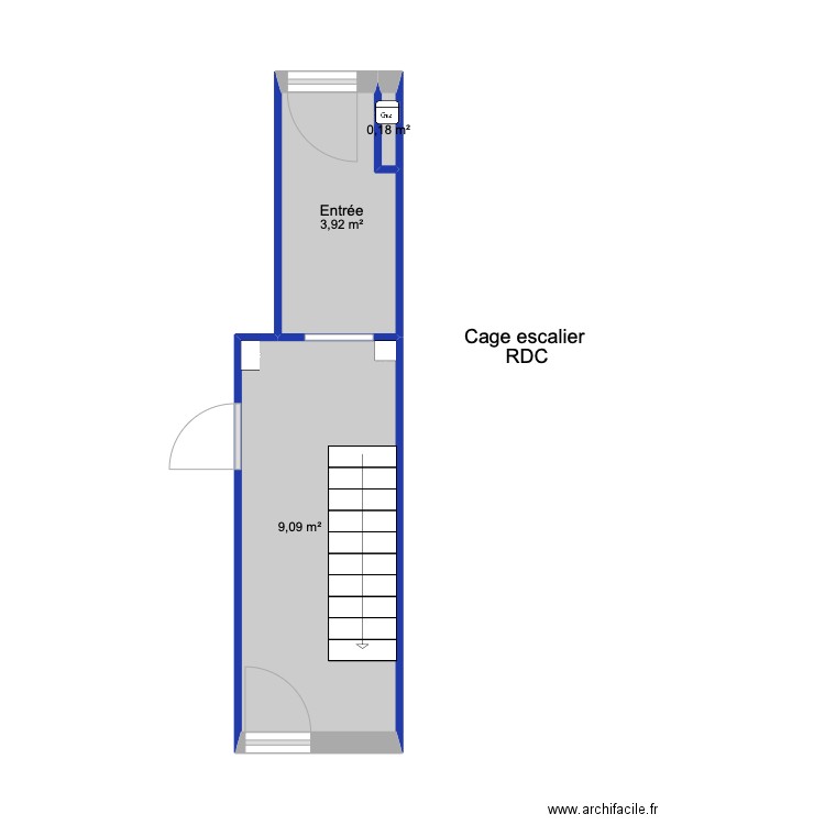 Cage escalier RDC L. Pasteur. Plan de 3 pièces et 13 m2