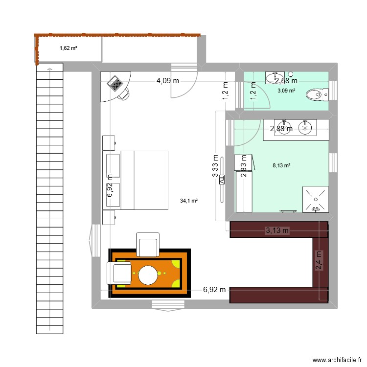 étage Manu. Plan de 4 pièces et 47 m2