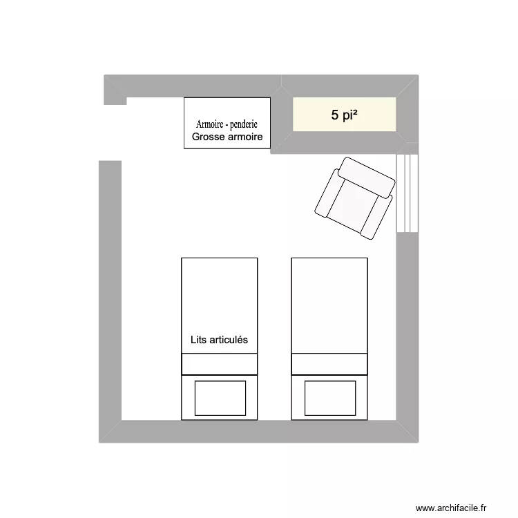 Chambre #2. Plan de 1  et 1 m²