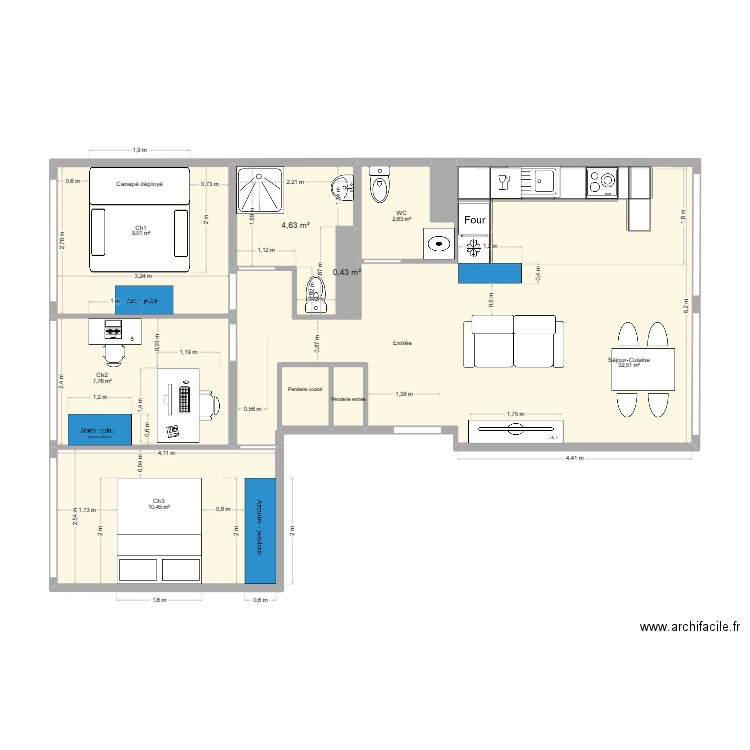 Will à MLF aménagement - V3. Plan de 10 pièces et 70 m2