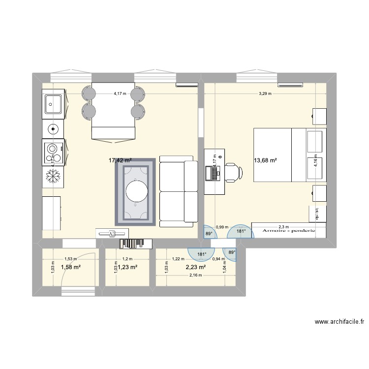 Magenta. Plan de 5 pièces et 36 m2