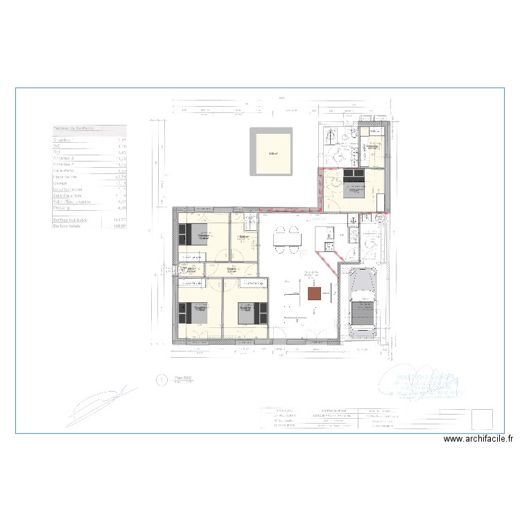 MAISON ' CHAMBRES. Plan de 9 pièces et 64 m2
