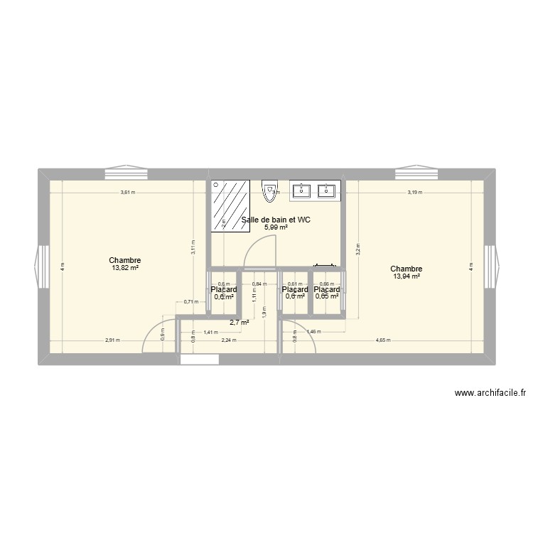Maison Aggrandissement Q1 2026 option 1. Plan de 7 pièces et 38 m2