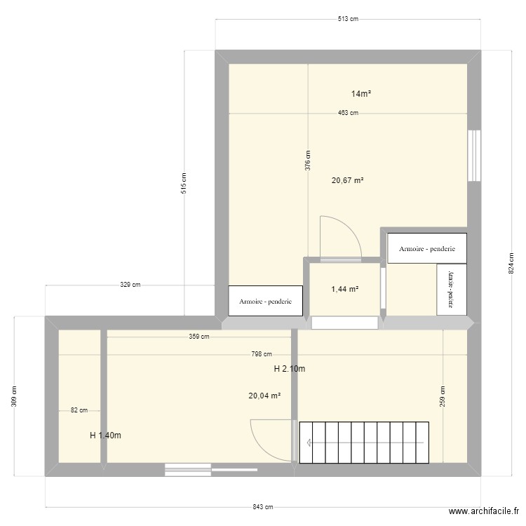 projet 1my. Plan de 3 pièces et 42 m2